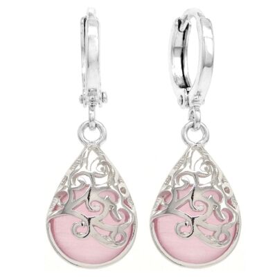 Boucles d'oreilles créoles en pierre de lune rose décorée