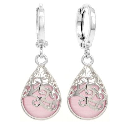 Decorated Pink Moonstone Hoop Earrings