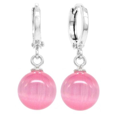 Pink Moonstone Hoop Ball Earrings