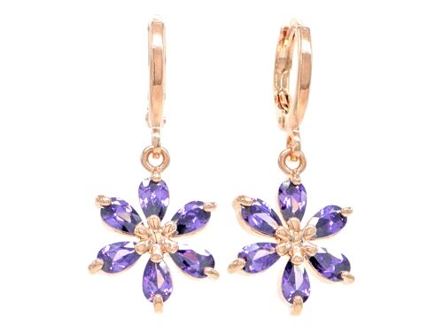 Rose Gold Purple Raindrop Flower Earrings