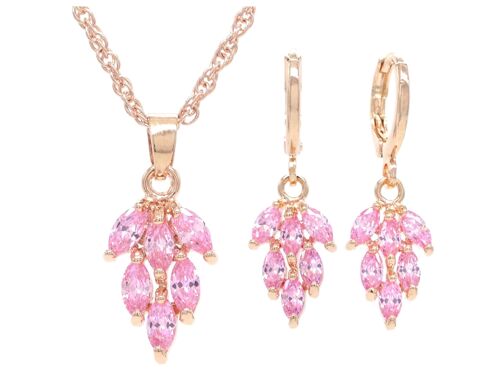 Rose Gold Pink Leaf Necklace And Earrings