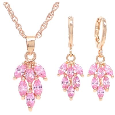 Collier Et Boucles D'oreilles Feuille Rose Or Rose