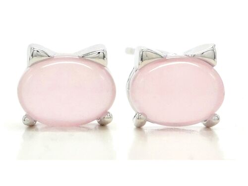 Sterling Silver Pink Moonstone Cat Earrings