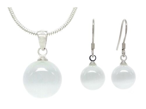 White Moonstone Ball Necklace And Earrings