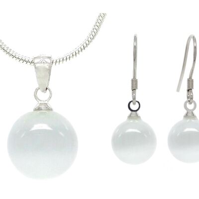 White Moonstone Ball Necklace And Earrings