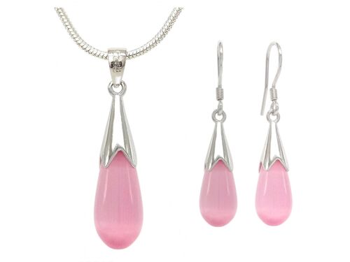 Pink Moonstone Drop Necklace And Earrings