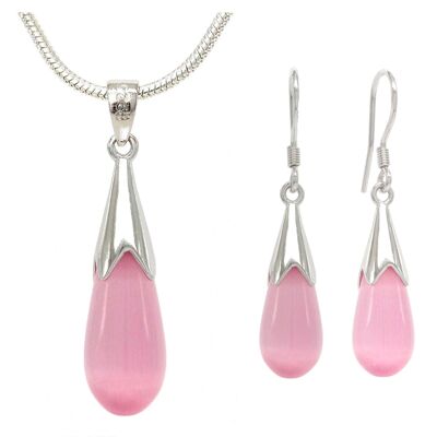 Pink Moonstone Drop Necklace And Earrings