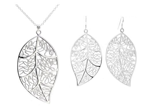 Sterling Silver Leaf Necklace And Earrings