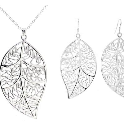 Sterling Silver Leaf Necklace And Earrings