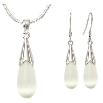 White Moonstone Drop Necklace And Earrings