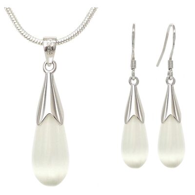 Collier et boucles d'oreilles en pierre de lune blanche