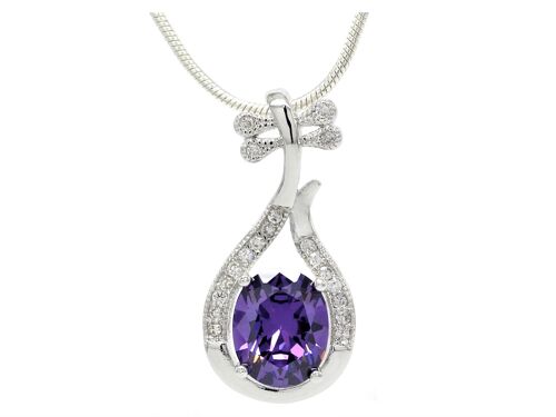 Purple Oval Gem Silver Necklace