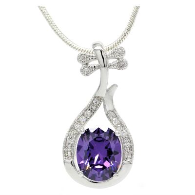 Purple Oval Gem Silver Necklace