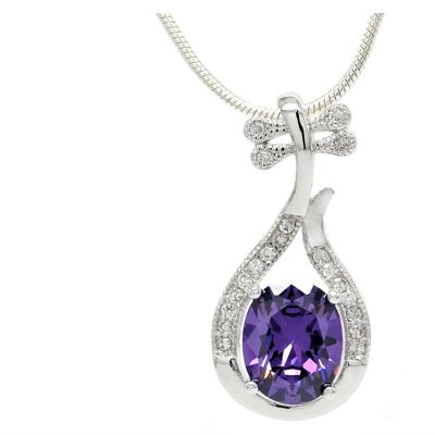 Purple Oval Gem Silver Necklace