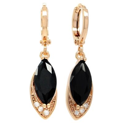 Boucles d'oreilles marquise en or rose et pierre de lune noire