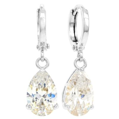 Boucles d'oreilles en or blanc goutte de pluie transparente