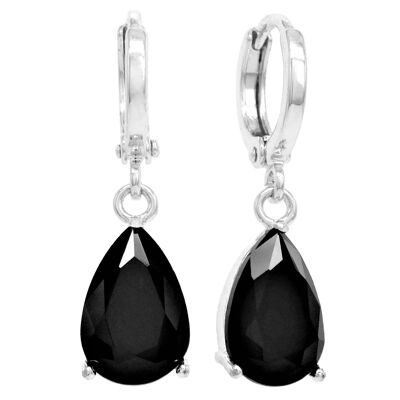 Boucles d'oreilles en or blanc goutte de pluie pierre de lune noire