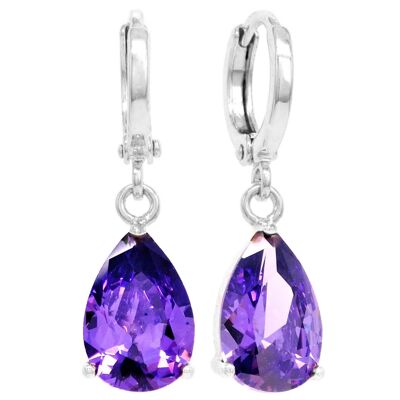 Pendientes de oro blanco con forma de gota de agua morada