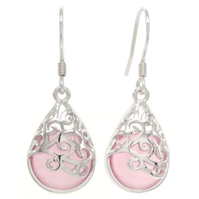 Boucles d'oreilles en pierre de lune rose décorée