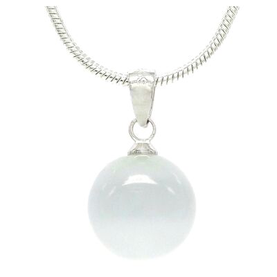 White Moonstone Ball Silver Necklace