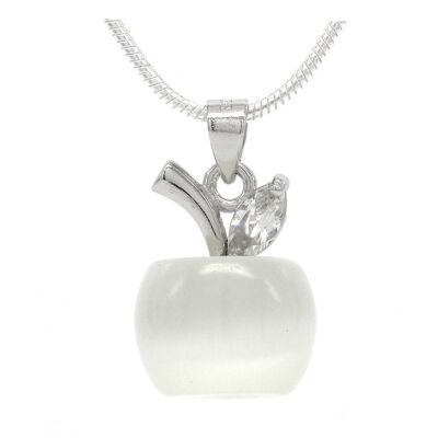 White Apple Moonstone Silver Necklace