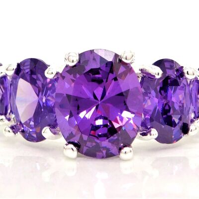 Purple Oval Gems Silver Ring
