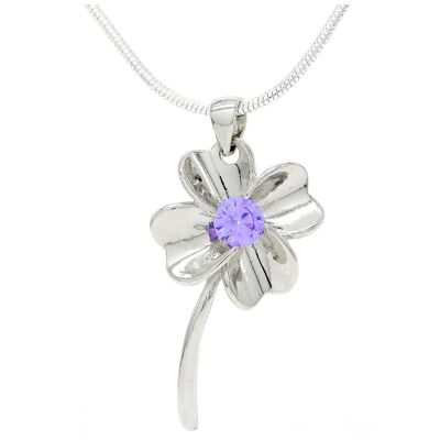Halskette mit silbernen Blumen und lila Edelsteinen