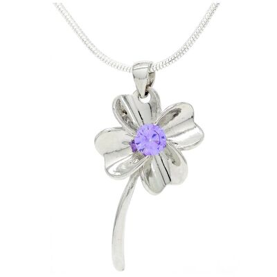 Collier Fleur d'Argent Violet Gemme