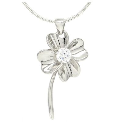 Halskette mit silbernen Blumen und weißen Edelsteinen