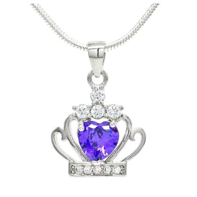 Collier Couronne Coeur Violet