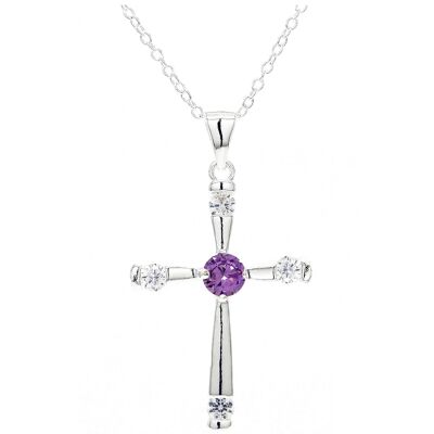 Purple Gem Silver Cross Necklace