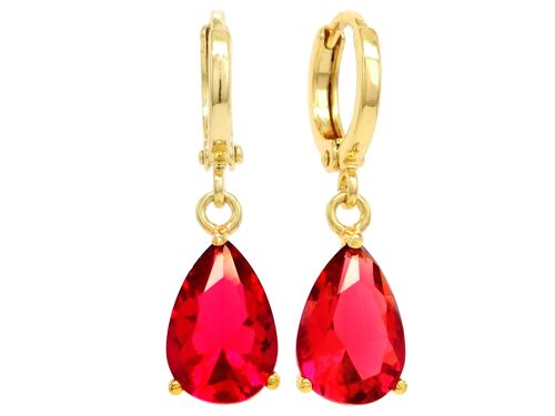 Red Raindrop Gem Gold Earrings