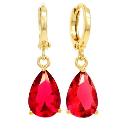 Red Raindrop Gem Gold Earrings