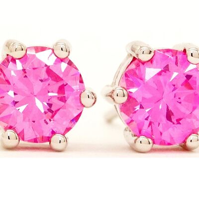 Pink Gem Silver Stud Earrings