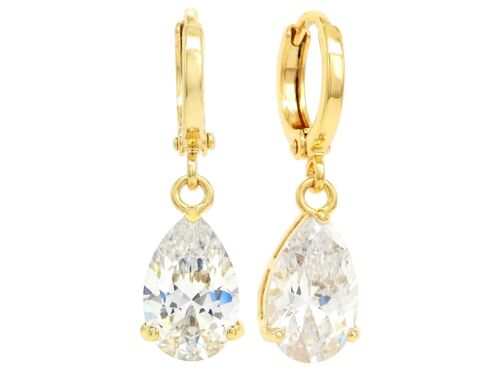 Clear Raindrop Gem Gold Earrings