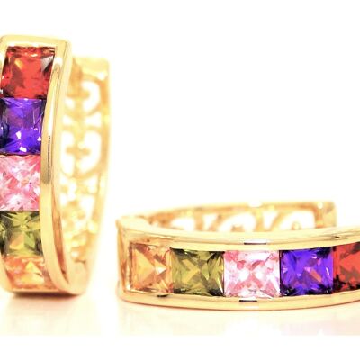 Aretes de oro con gemas de princesa arcoíris