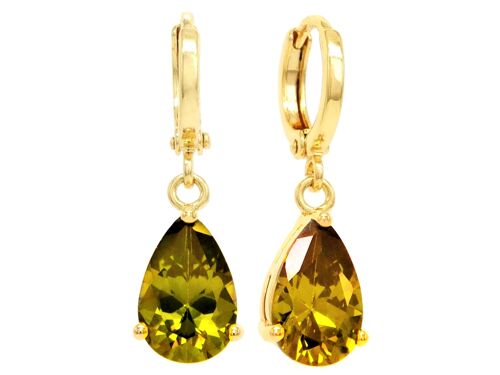 Green Raindrop Gem Gold Earrings