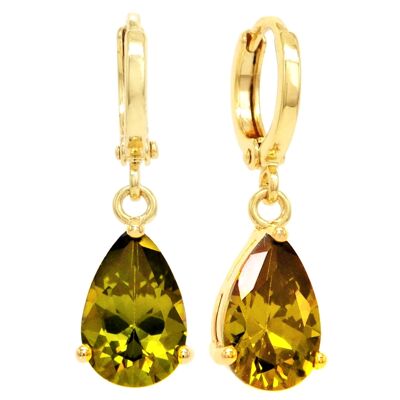 Green Raindrop Gem Gold Earrings
