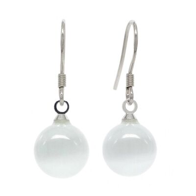 Boucles d'oreilles boule en pierre de lune blanche