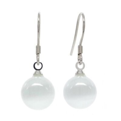 White Moonstone Ball Earrings