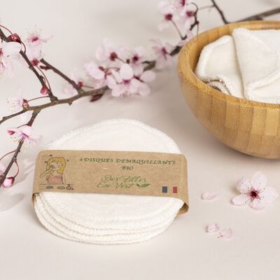 4 washable and reusable organic make-up remover cotton pads - EXTRA SOFT - 2 textures Made in France 🇫🇷