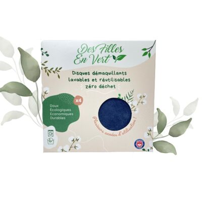 4 Washable and reusable make-up remover discs - Blue - 2 FACES - Made in France 🇫🇷