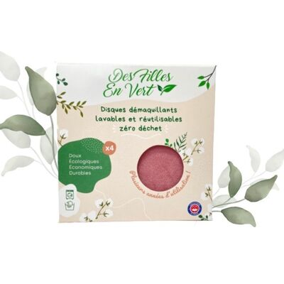 1 box of 4 washable and reusable make-up remover wipes ROSE - Made in France 🇫🇷