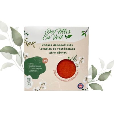 4 washable and reusable make-up remover wipes - orange - 2 USABLE SIDE - Made in France 🇫🇷