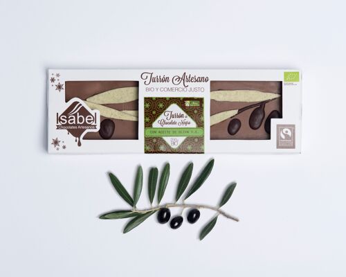 Turrón Artesano BIO – Chocolate 73% cacao y ACEITE DE OLIVA VIRGEN EXTRA y Flor de Sal, 200 g.