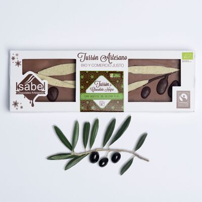 Torrone Artigianale BIO - Cioccolato 73% Cacao e OLIO EXTRAVERGINE DI OLIVA e Fior di Sale, 200 g.