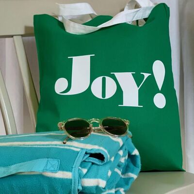 JOY! bright green slogan tote bag