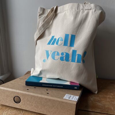 hell yeah! slogan medium tote bag - blue