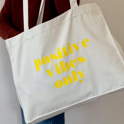 Positive vibes only slogan large tote bag