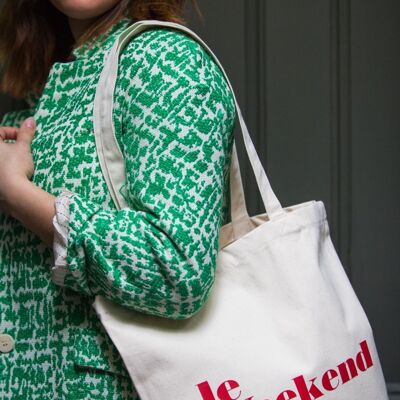 le weekend slogan medium tote bag